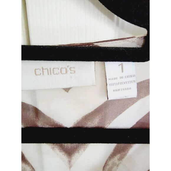 Chicos 1 Sheer V~Neck Top Animal Print‎ w/Brown &  Turquoise Border Jewel Design - Picture 6 of 6